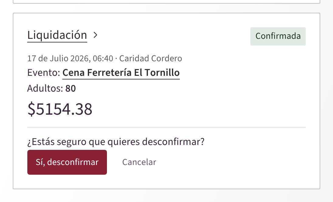 La tarjeta de la Liquidación con la confirmación para desconfirmar
