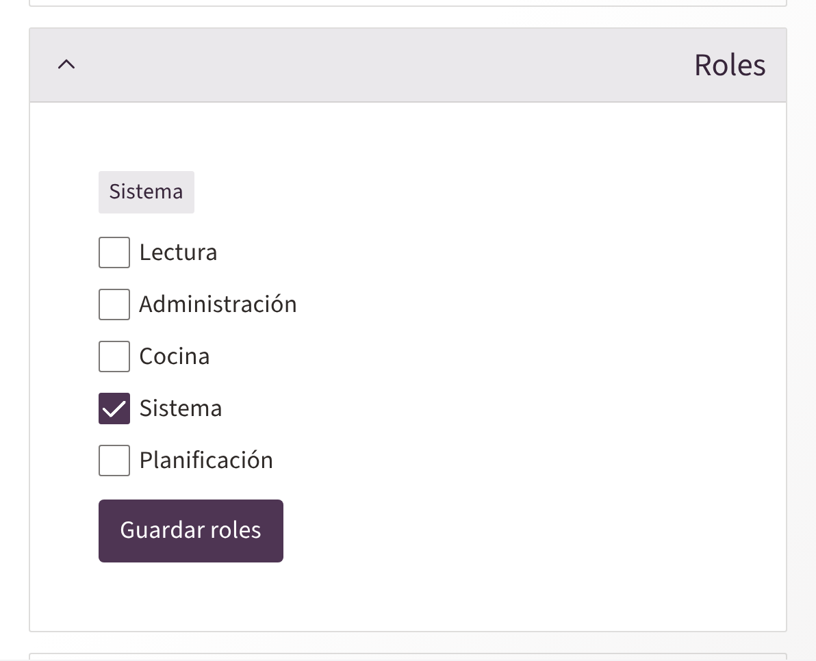 La ficha Roles en la página de un usuario